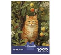 Adults Puzzles 1000 Piece Jigsaws Ginger Cat in Apple Tree Puzzle for Adults Fun Games Staycation Kill Time Parent-child Interaction 38x26cm/1000pcs