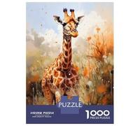 Adults Puzzles 1000 Piece Jigsaws Giraffe Painting Safari Artwork Puzzle for Adults Fun Games Staycation Kill Time Parent-child Interaction 38x26cm/1000pcs