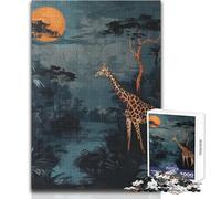 Adults Puzzles 1000 Piece Jigsaws Giraffe Under A Full Moon Peaceful Relaxing Leisure Pursuit Ideal Accurate Cut Play Craft Toy Size 38x26cm