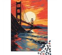 Adults Puzzles 1000 Piece Jigsaws Golden Gate Bridge Sunset-9 Puzzle for Adults Fun Games Staycation Kill Time Parent-child Interaction 38x26cm/1000pcs