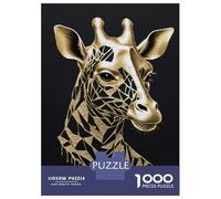 Adults Puzzles 1000 Piece Jigsaws Golden Giraffe Portrait on Black Background Jigsaw for Adults Family Games Pattern Assembly Difficult And Challenge 52x38cm/1000pcs