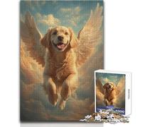 Adults Puzzles 1000 Piece Jigsaws Golden Retriever with Angel Wings Peaceful Relaxing Leisure Pursuit Ideal Accurate Cut Play Craft Toy Size 38x26cm