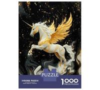 Adults Puzzles 1000 Piece Jigsaws Golden Winged Unicorn on Marble Puzzle for Adults Fun Games Staycation Kill Time Parent-child Interaction 38x26cm/1000pcs