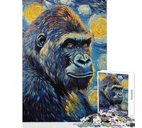 Adults Puzzles 1000 Piece Jigsaws Gorilla Starry Night Practical Game Staycation Kill Time Anti-Stress Toys Artists' Collection, Fine Arts (38X26cm)