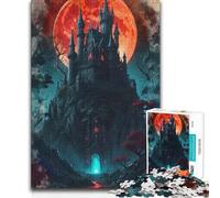 Adults Puzzles 1000 Piece Jigsaws Gothic Castle Under Blood Moon Home Decoration Gift Birthday for Ages 14 And over (size 38x52cm)