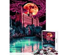 Adults Puzzles 1000 Piece Jigsaws Gothic Castle Under Blood Moon Practical Game Staycation Kill Time Anti-Stress Toys Artists' Collection, Fine Arts (38X26cm)