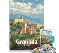 Adults Puzzles 1000 Piece Jigsaws Granada, Spain Vintage Poster, Educational Games, Challenging To Complete, Unique Birthday And Gifts 38X52CM