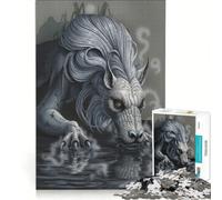 Adults Puzzles 1000 Piece Jigsaws Gray Wolf-like Creature Drinking Water, Toy Wall Decor, For Family Fun, Deal As Gifts for The Whole Family 38X26CM