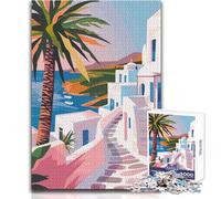 Adults Puzzles 1000 Piece Jigsaws Greece Mykonos Minimalist Toys Educational Games Difficult Hard Gift Birthday Size 38x52cm