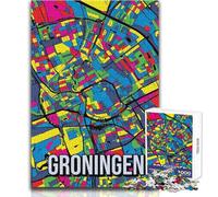 Adults Puzzles 1000 Piece Jigsaws Groningen City Map Pop Art Family Fun & Game Night Home Decoration Gifts Ideas Size 50x75cm
