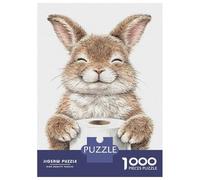 Adults Puzzles 1000 Piece Jigsaws Happy Bunny Holding Toilet Paper Puzzle for Adults Fun Games Staycation Kill Time Parent-child Interaction 70x50cm/1000pcs
