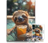 Adults Puzzles 1000 Piece Jigsaws Have A Drink with A Sloth Peaceful Relaxing Leisure Pursuit Ideal Accurate Cut Play Craft Toy Size 38x26cm