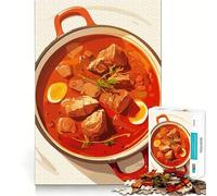 Adults Puzzles 1000 Piece Jigsaws Hearty Stew in A Pot Illustration Neat Fit Decor Logic Skill Play Casual Fun Time Birthday Game Gift (38x26cm)