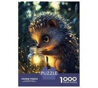 Adults Puzzles 1000 Piece Jigsaws Hedgehog with Firefly Jar Puzzle for Adults Fun Games Staycation Kill Time Parent-child Interaction 52x38cm/1000pcs
