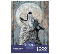 Adults Puzzles 1000 Piece Jigsaws Howling Wolf Under The Moon Art Minimal Wild Animal Print Puzzles for Adults Family Games Home Decoration for Is Ideal As A Gift 38x26cm/1000pcs