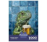 Adults Puzzles 1000 Piece Jigsaws Iguana with Beer Painting Jigsaw for Adults Family Games Pattern Assembly Difficult And Challenge 52x38cm/1000pcs