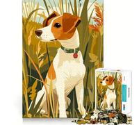 Adults Puzzles 1000 Piece Jigsaws Jack Russell Terrier in Tall Grass Relaxing Minimalist Art Illustration Neat Fit Decor Logic Skill Play Casual Fun Time Birthday Game Gift (38x52cm)