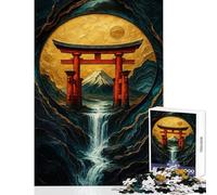 Adults Puzzles 1000 Piece Jigsaws Japanese Torii Gate with Waterfall Relaxing Games Presents for Women Anti-Stress Toys Fun at Home Activities, (52X38cm)