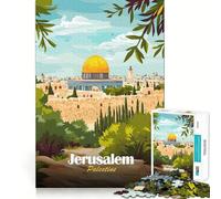 Adults Puzzles 1000 Piece Jigsaws Jerusalem, Palestine Illustration Neat Fit Decor Logic Skill Play Casual Fun Time Birthday Game Gift (50x75cm)