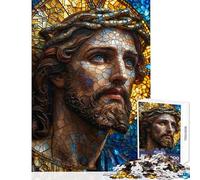 Adults Puzzles 1000 Piece Jigsaws Jesus Christ Stained Glass Hands-on Game Home Decoration Educational Toy Birthday And Unique Gifts (38x26cm)