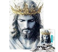Adults Puzzles 1000 Piece Jigsaws Jesus Christ with Golden Crown Art Jigsaws for Adults Puzzle Hand Speed Race Every Piece Is Unique Learning Educational Toys (Size 38x26cm)