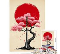 Adults Puzzles 1000 Piece Jigsaws Katana, Cherry Blossom, And Rising Sun Jigsaws for Adults Puzzle Hand Speed Race Every Piece Is Unique - Learning Educational Toys (38x52cm)
