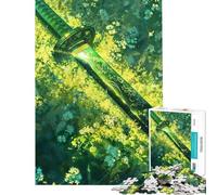 Adults Puzzles 1000 Piece Jigsaws Katana in Green Petals Jigsaw Brain Teaser Game For Family Fun Unique Gifts for Birthday And Christmas (Size 50x75cm)