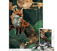 Adults Puzzles 1000 Piece Jigsaws Kitsune Fox Under The Moon Kintsugi Art Print Practical Game Pattern Assembly Anti-Stress Toys Fun at Home Activities, (38x52cm)