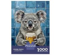 Adults Puzzles 1000 Piece Jigsaws Koala with Beer Painting Puzzle for Adults Relaxing Games Enhance Memory Unique Gifts for Birthday And Christmas 70x50cm/1000pcs