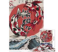 Adults Puzzles 1000 Piece Jigsaws Koi Fish Yin Yang Fish Practical Game Staycation Kill Time Anti-Stress Toys Artists' Collection, Fine Arts (38X26cm)