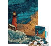 Adults Puzzles 1000 Piece Jigsaws Lighthouse on A Cliff with Stormy Sky Jigsaws for Adults Puzzle Hand Speed Race Every Piece Is Unique Learning Educational Toys (Size 38x26cm)