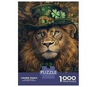 Adults Puzzles 1000 Piece Jigsaws Lion in Green Hat Puzzle for Adults Relaxing Games Enhance Memory Unique Gifts for Birthday And Christmas 70x50cm/1000pcs