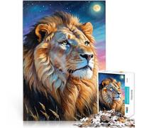 Adults Puzzles 1000 Piece Jigsaws Majestic Lion Portrait Under the Night Sky Lernspiele Heimdekoration75x50cm