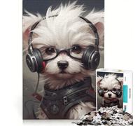 Adults Puzzles 1000 Piece Jigsaws Maltese Dog with Headphones Educational Games Challenging To Complete Unique Birthday And Gifts 50x75cm