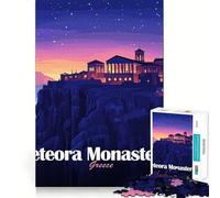 Adults Puzzles 1000 Piece Jigsaws Meteora Monasteries, Greece, Night Landscape Neat Fit Decor Logic Skill Play Casual Fun Time Birthday Game Gift (50x75cm)