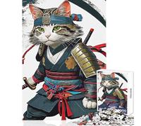 Adults Puzzles 1000 Piece Jigsaws Mighty Samurai Cat Practical Game Staycation Kill Time Anti-Stress Toys Artists' Collection, Fine Arts (38X26cm)