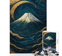 Adults Puzzles 1000 Piece Jigsaws Mount Fuji Gold And Teal Abstract Practical Game Staycation Kill Time Anti-Stress Toys Artists' Collection, Fine Arts (50X75cm)