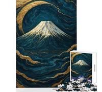 Adults Puzzles 1000 Piece Jigsaws Mount Fuji Gold And Teal Abstract Practical Game Staycation Kill Time Anti-Stress Toys Artists' Collection, Fine Arts (38X52cm)