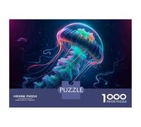 Adults Puzzles 1000 Piece Jigsaws Neon Jellyfish Art Print Puzzle for Adults Toy Wall Decor Presents for Women Unique Gifts for Birthday And Christmas 52x38cm/1000pcs