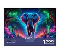 Adults Puzzles 1000 Piece Jigsaws Neon Jungle Elephant Art Print Puzzle for Adults Toy Wall Decor Presents for Women Unique Gifts for Birthday And Christmas 70x50cm/1000pcs