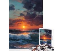 Adults Puzzles 1000 Piece Jigsaws Ocean Sunset with Waves Jigsaws for Adults Puzzle Pattern Assembly Challenging To Complete Beautiful Design Game (38x26cm)