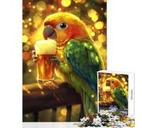 Adults Puzzles 1000 Piece Jigsaws Parrot Sips Beer Family Games For Family Fun Home Decoration Toys Birthday And Unique Gifts (50X75cm)