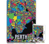 Adults Puzzles 1000 Piece Jigsaws Perth Pop Art Colorful City Map Unique Challenge Game Family Activities Gifts Ideas Size 38x26cm