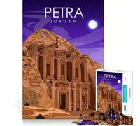 Adults Puzzles 1000 Piece Jigsaws Petra Jordan Travel Poster Neat Fit Decor Logic Skill Play Casual Fun Time Birthday Game Gift (38x26cm)