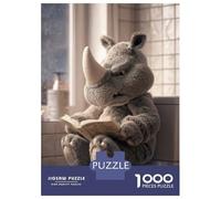 Adults Puzzles 1000 Piece Jigsaws Plush Rhino Reading on Toilet Puzzle for Adults Relaxing Games Enhance Memory Unique Gifts for Birthday And Christmas 52x38cm/1000pcs