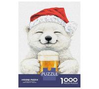 Adults Puzzles 1000 Piece Jigsaws Polar Bear with Santa Hat And Beer Puzzle for Adults Fun Games Staycation Kill Time Parent-child Interaction 52x38cm/1000pcs
