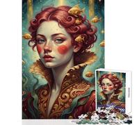 Adults Puzzles 1000 Piece Jigsaws Portrait of A Woman with Goldfish Jigsaw Puzzles 1000 Practical Game Great Gifts And Toys Staycation Kill Time (38x26cm)