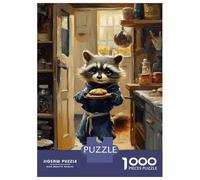 Adults Puzzles 1000 Piece Jigsaws Raccoon Baker with Cookies Painting Jigsaw Puzzle Anti-Stress Toys A Work of Art Unique Gifts for Birthday And Christmas 52x38cm/1000pcs