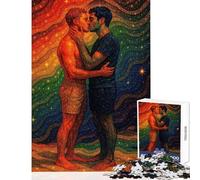 Adults Puzzles 1000 Piece Jigsaws Rainbow Gay Couple Kiss Puzzle for Adults Handson Game Difficult Challenge Difficult And Challenge (Size 38x52cm)