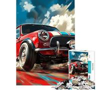 Adults Puzzles 1000 Piece Jigsaws Red Mini Cooper Racing Art Puzzle for Adults Hands-on Game For Family Fun Unique Gifts for Birthday And Christmas (Size 38x26cm)